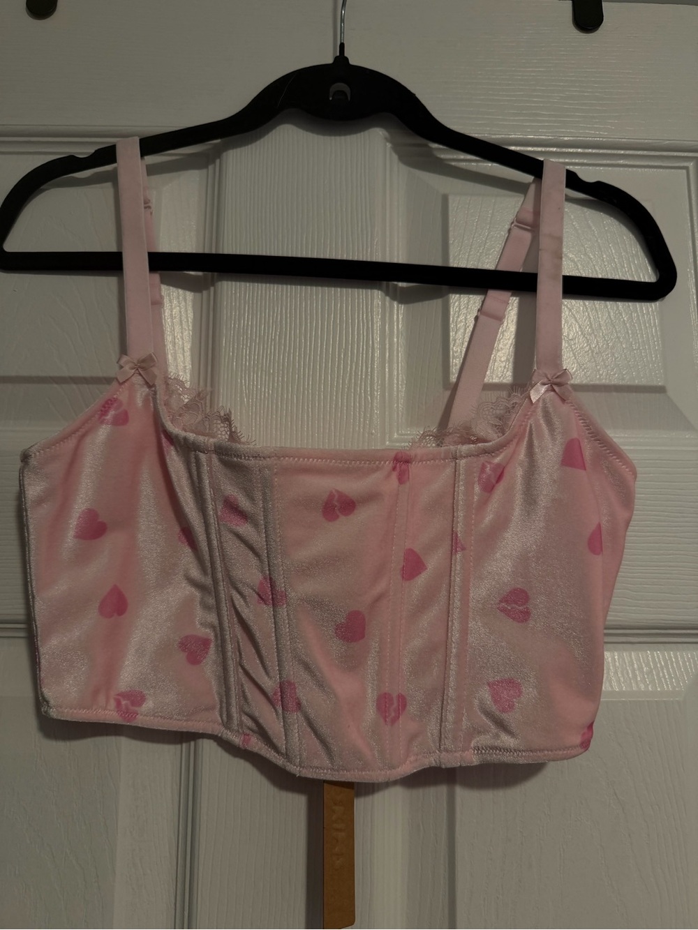 SKIMS Pink Heart Satin Bustier Crop Top